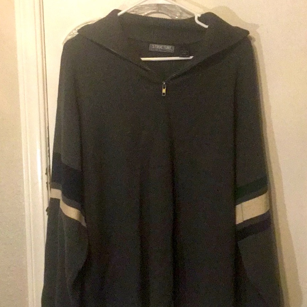 VINTAGE STRUCTURE 100% Cotton dark gray tan dark blue one green stripe